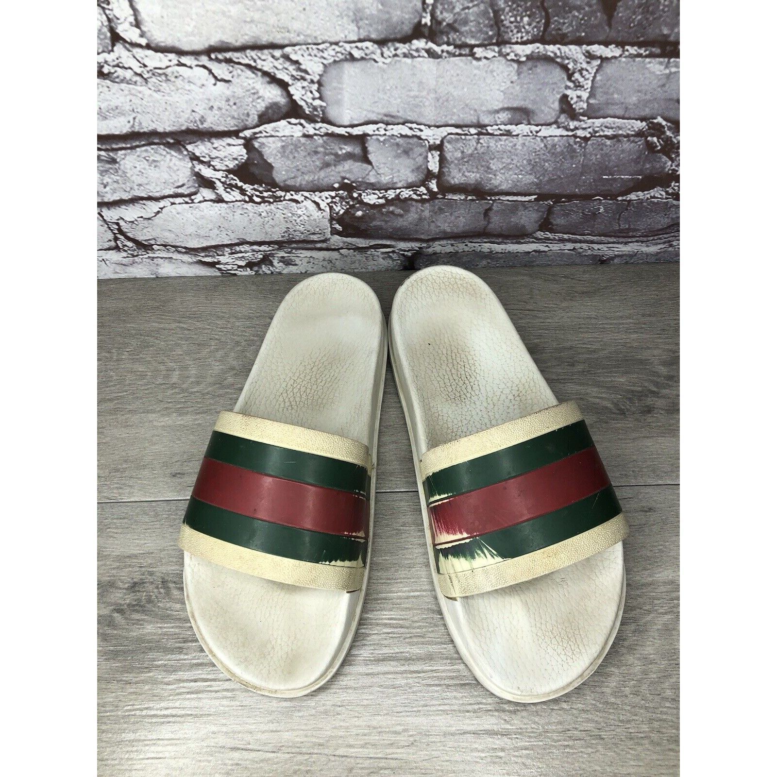 Gucci GUCCI Web White Rubber Logo Casual Slides Designer Sandals M Size US 11 / EU 44 - 10 Thumbnail