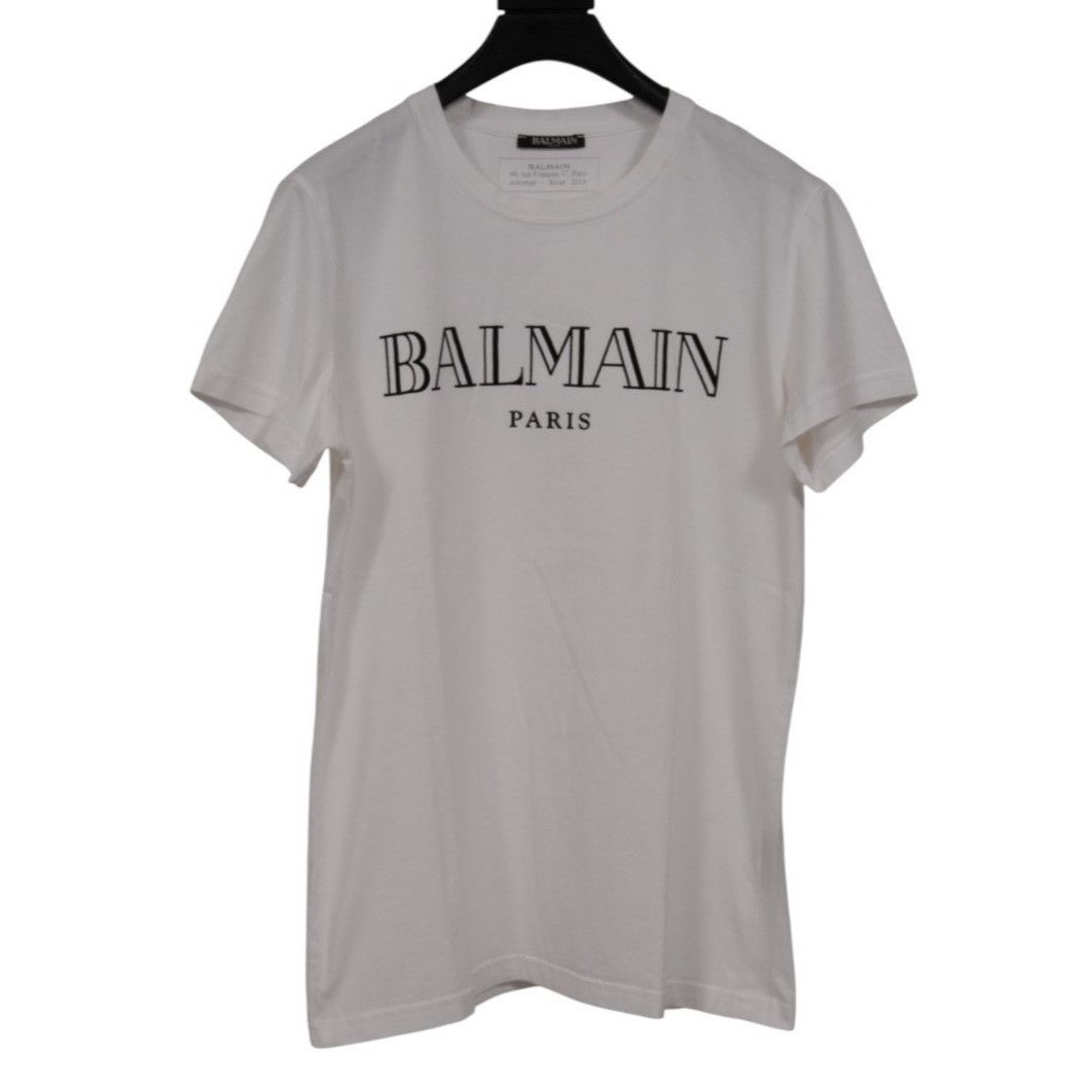 Balmain Classic Velvet Logo T Shirt White Black Size US M / EU 48-50 / 2 - 1 Thumbnail