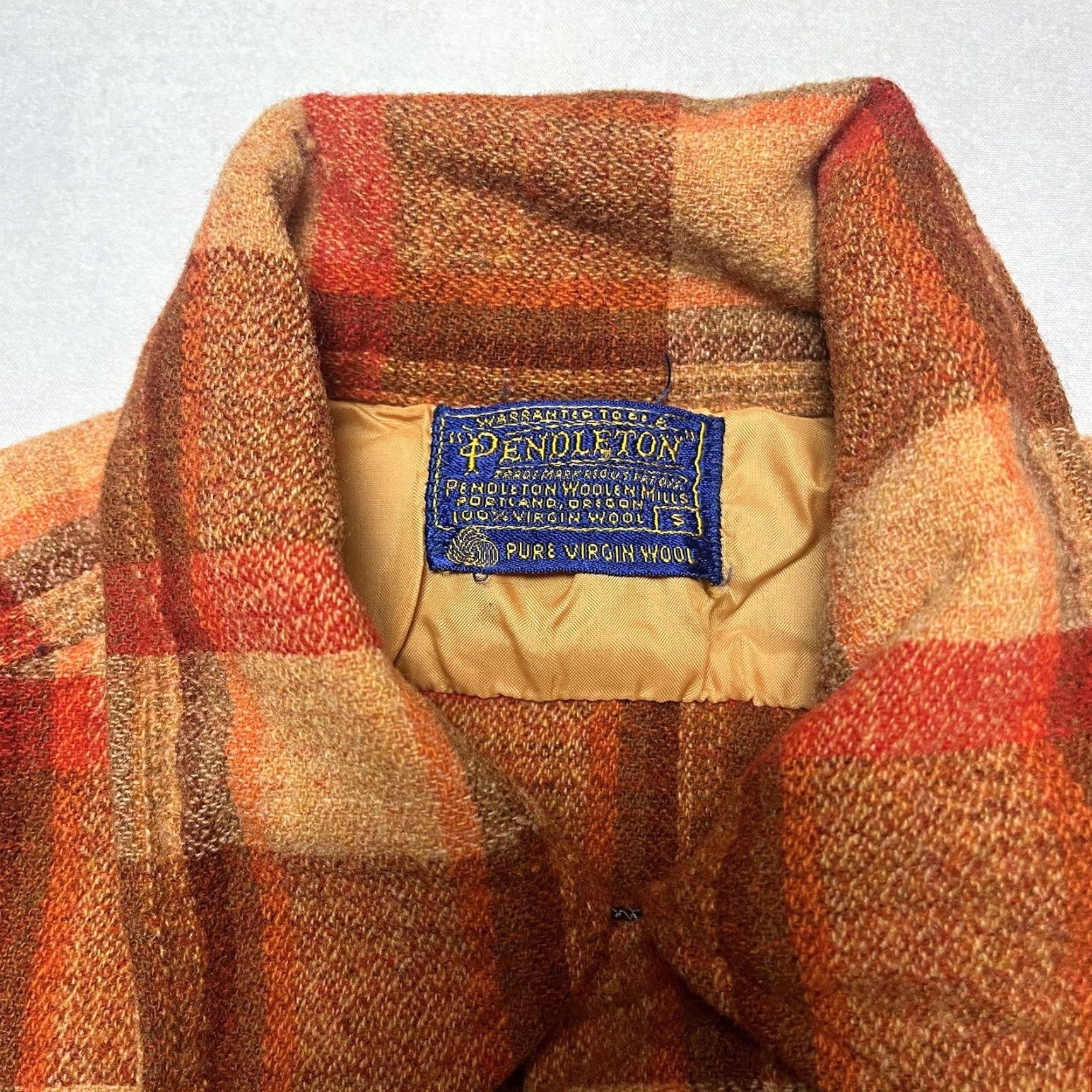 Pendleton VINTAGE Pendleton Shirt Shadow Plaid Wool Loop Collar 60s Orange S Mens Button-Up Size US S / EU 44-46 / 1 - 2 Thumbnail