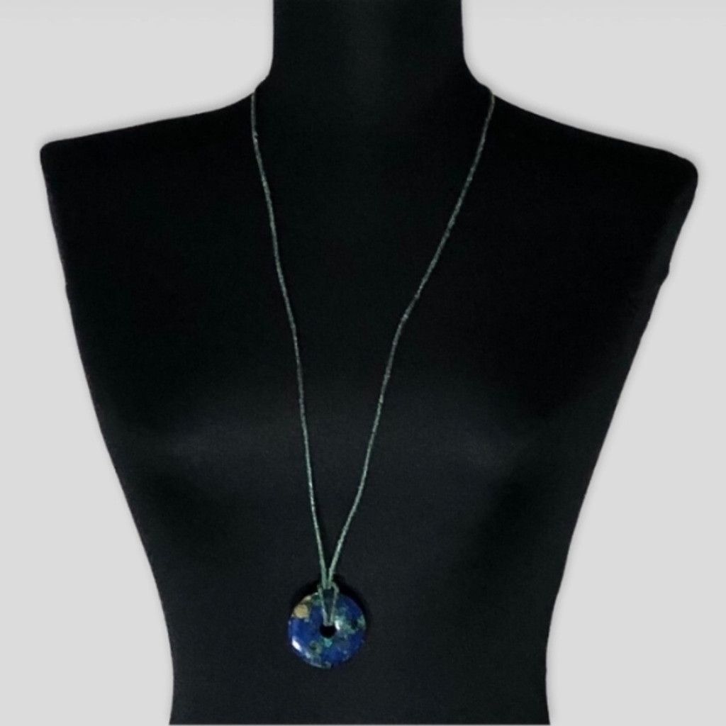 Vintage Necklace Bracelet Earrings Jewelry Set Stone Pendant Blue OS Size ONE SIZE - 3 Thumbnail