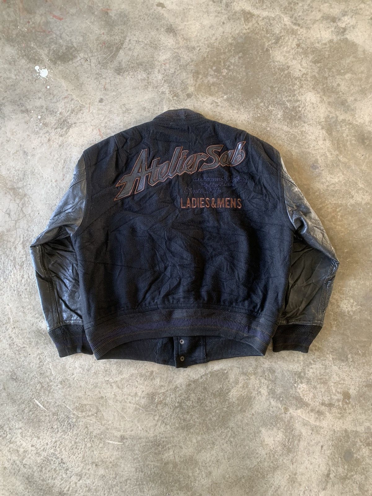 Japanese Brand × Vintage ATELIER SAB for men rare varsity leather sleeve jacket Size US L / EU 52-54 / 3 - 9 Thumbnail