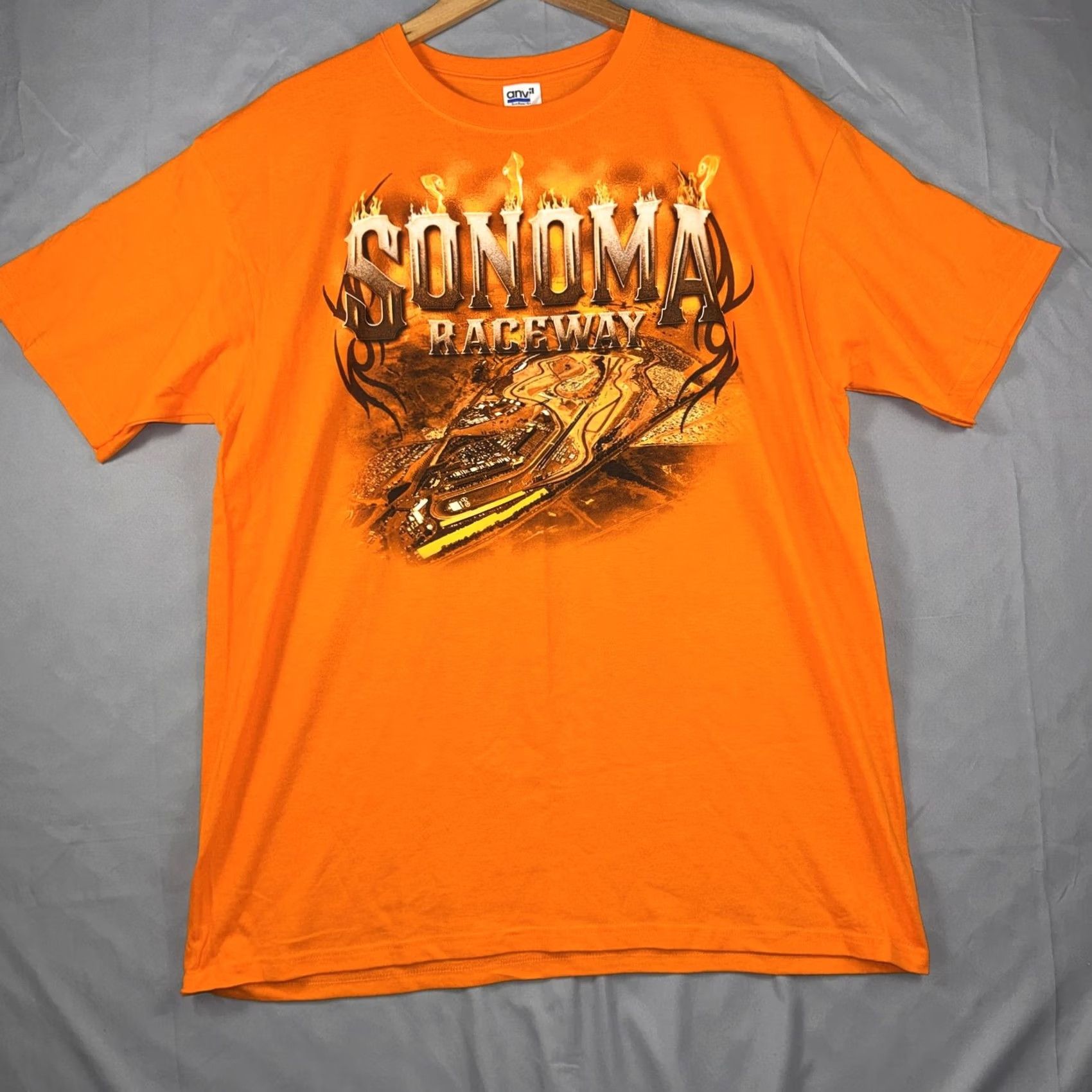 Anvil Sonoma Raceway Shirt Mens XL Orange Race Cars Graphic Tee Anvil Flames Size US XL / EU 56 / 4 - 2 Thumbnail