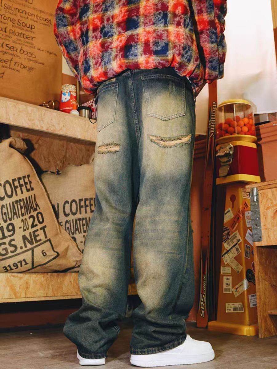 Japanese Brand × Jean Loose Straight Vintage Washed Hugh Destroyed Jeans Size US 34 / EU 50 - 2 Thumbnail