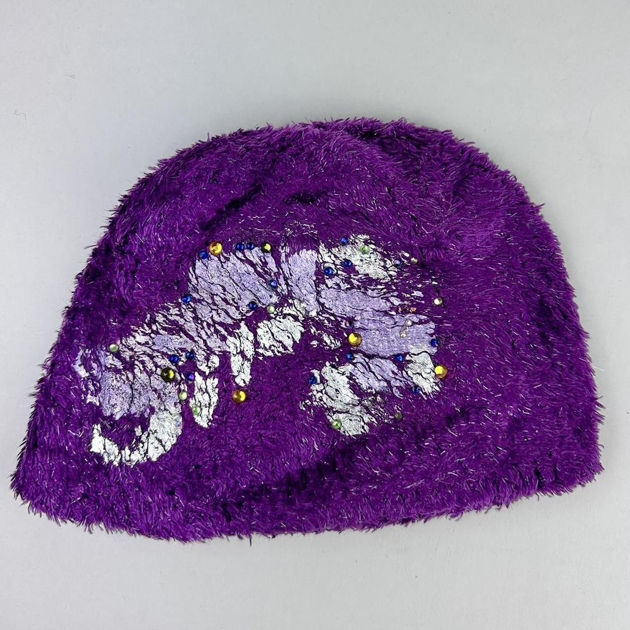 Other ASTROBOI* 'Candy Shop' Purple Metallic Rhinestone Beanie Hat Size ONE SIZE - 2 Thumbnail