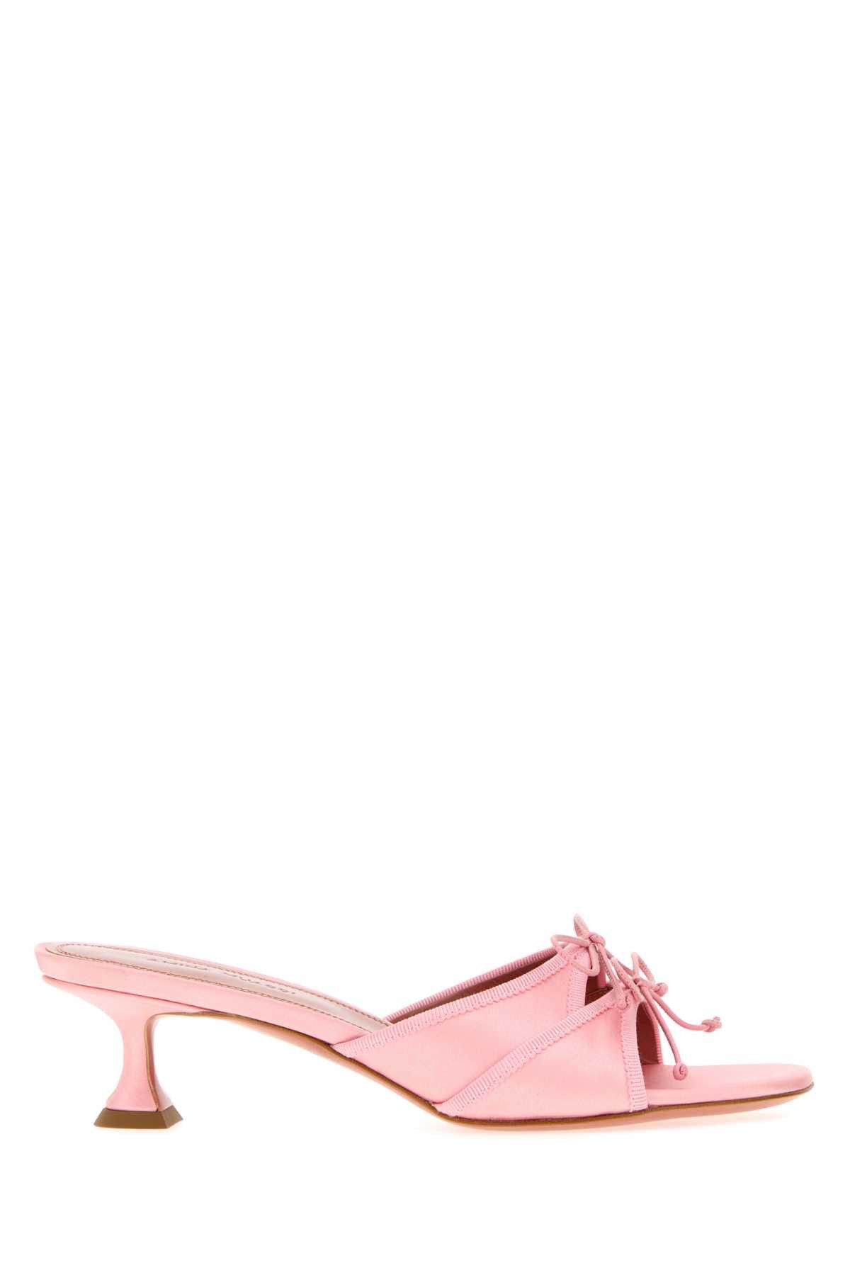 Amina Muaddi Pink Satin Eleonora Mules Size US 6 / IT 36 - 1 Thumbnail