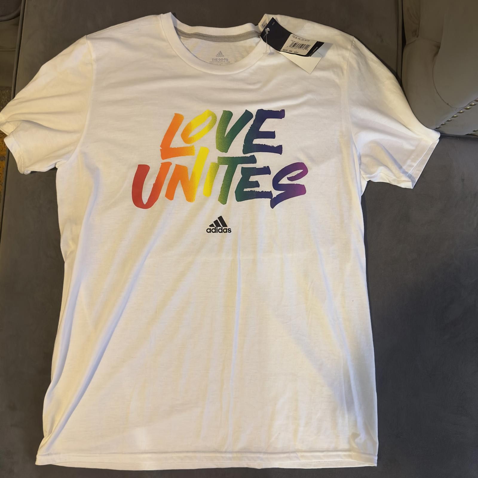 Adidas RARE! Adidas Love Unites Rainbow Graphic T-Shirt - NWT Size US L / EU 52-54 / 3 - 1 Thumbnail