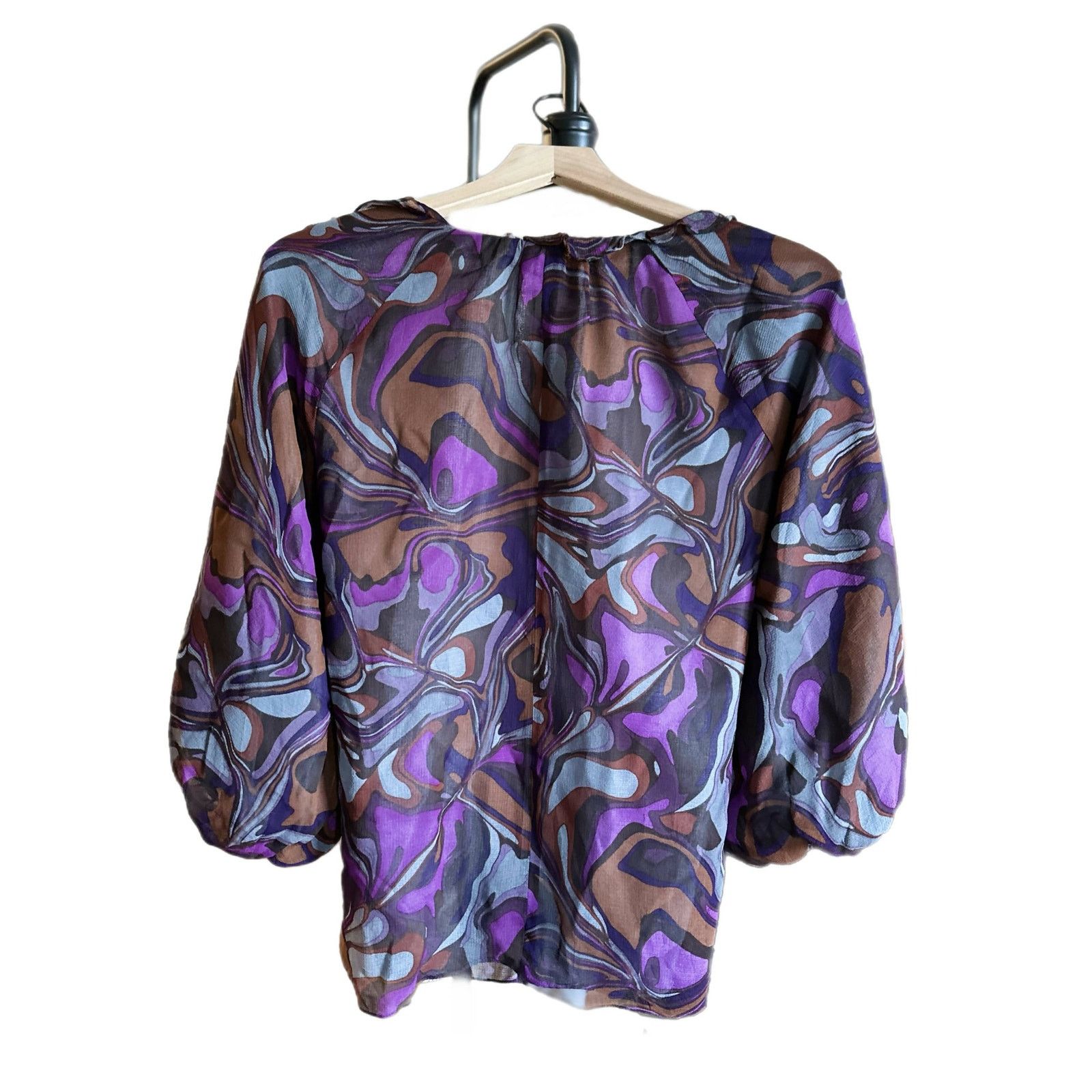 Nanette Lepore Nanette Lepore Ruffle Printed Silk Blouse - Abstract Size XS / US 0-2 / IT 36-38 - 4 Thumbnail