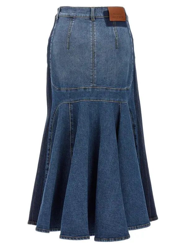 Alexander McQueen o1y0325 Denim Midi Skirt in Blue Size 30" / US 8 / IT 44 - 2 Thumbnail