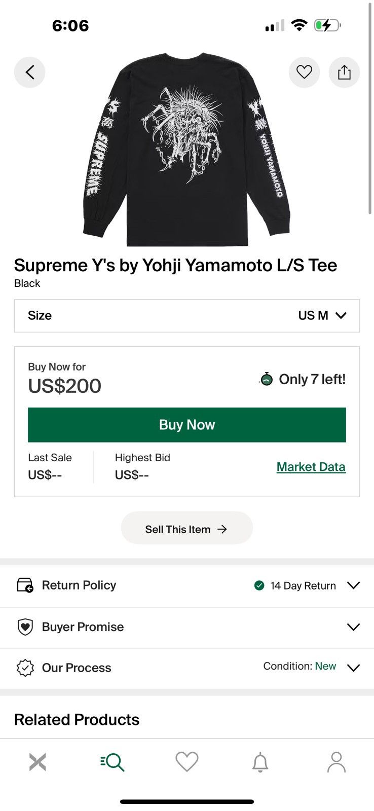 Supreme × Yohji Yamamoto Supreme Y's by Yohji Yamamoto L/S Tee Size US M / EU 48-50 / 2 - 6 Thumbnail