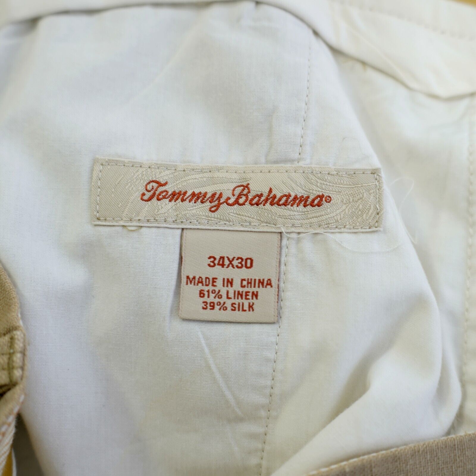 Tommy Bahama Tommy Bahama Linen Silk Tan 35/31 Flat Front Mid Rise Dress Size 34R - 8 Thumbnail