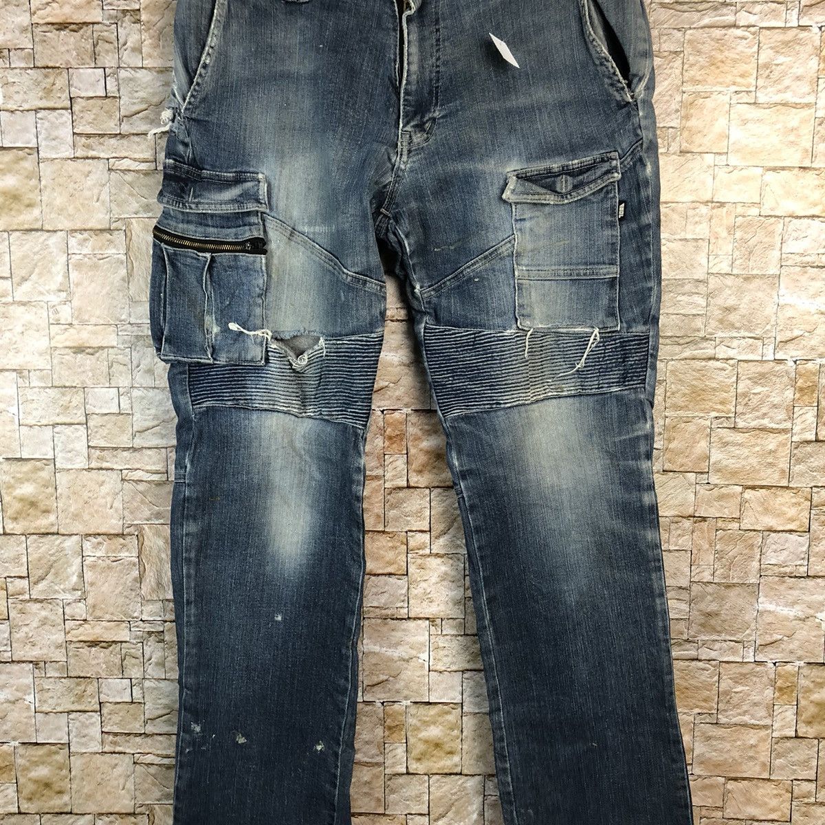 Japanese Brand Tora ripped Denim utility tactical distressed Pants #A959 Size US 33 - 6 Thumbnail