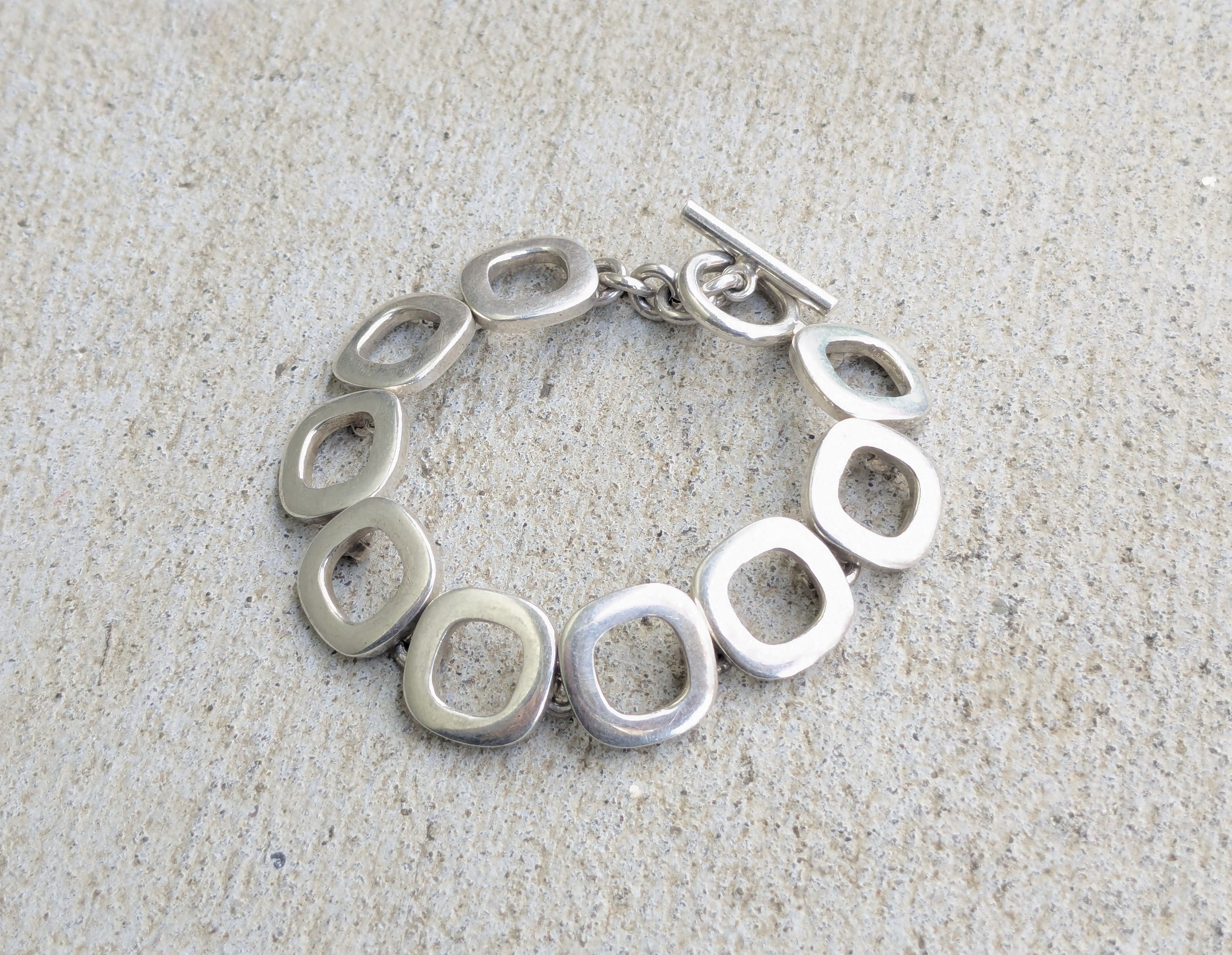 Jewelry Vintage Sterling Silver Bracelet Square Chain Link 7.25" Size ONE SIZE - 1 Thumbnail