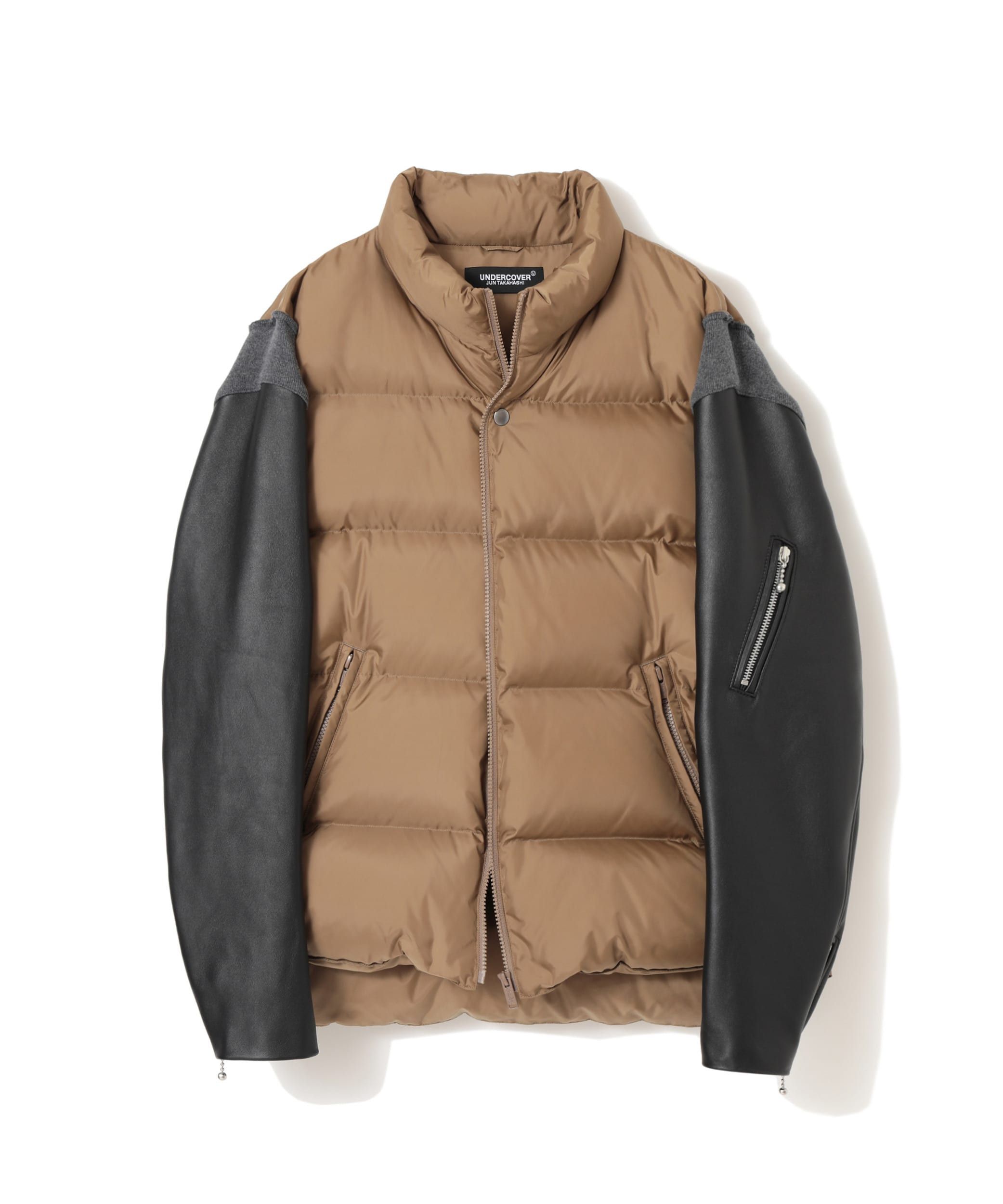 image of Undercover Japan Docking Leather Sleeve Down Jacket in Beige, Men's (Size Large)