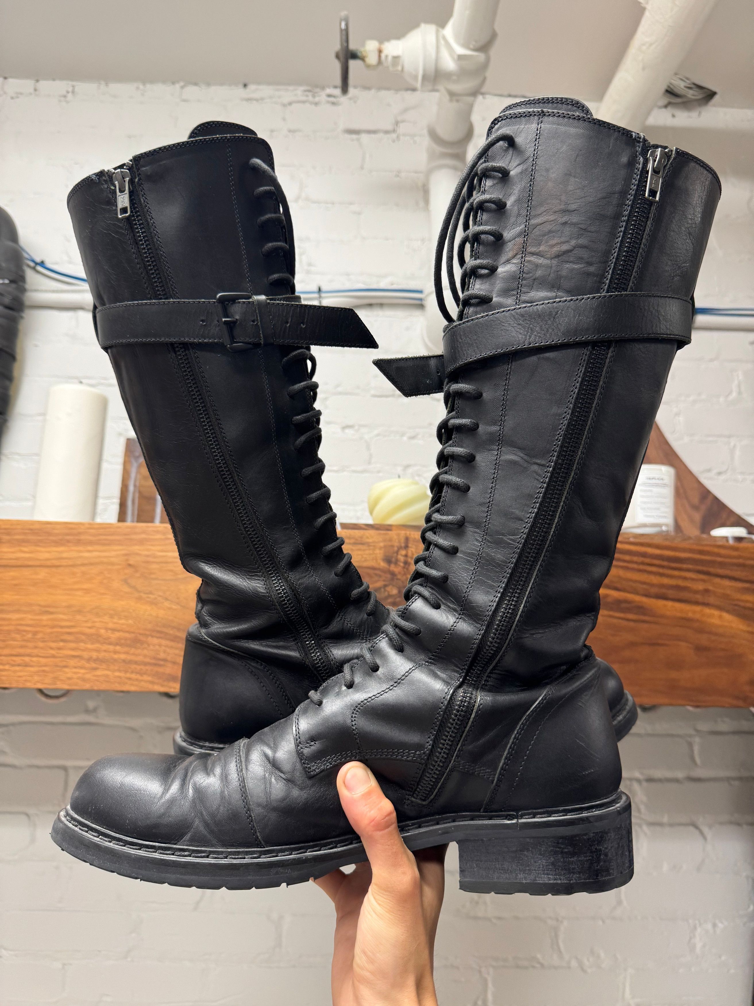 Ann Demeulemeester 'Danny' Knee High Calfskin Leather Combat Boots