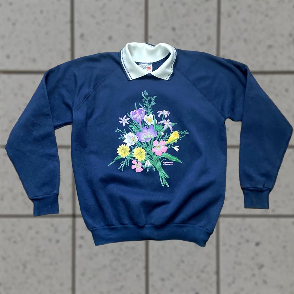 Vintage VTG Morning Sun Flowers Collared Sweatshirt Pullover Womens XL Cottage Core USA Size XL / US 12-14 / IT 48-50 - 1 Thumbnail
