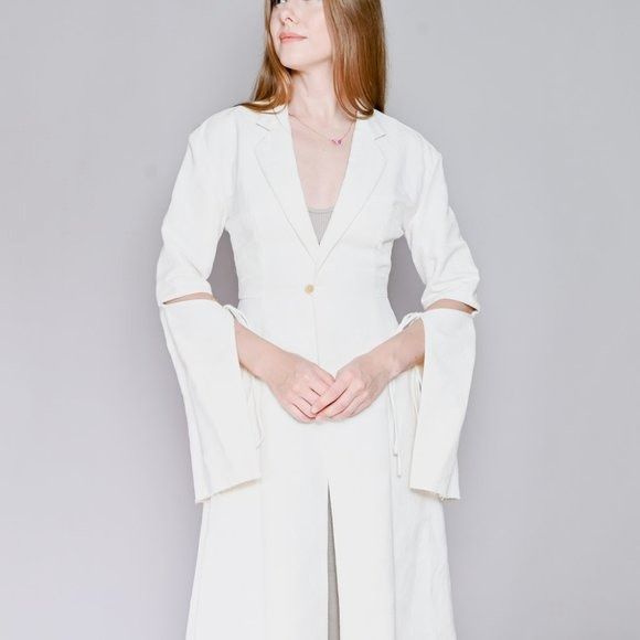 Loewe LOEWE White Jacquard Tie-Cut Sleeve Panel Coat Sz 36 Size XS / US 0-2 / IT 36-38 - 2 Thumbnail