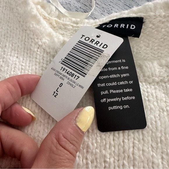 Torrid Torrid Ivory Mini Sweater Knit Blouson Cable Knit Sleeve Dre Size L / US 10 / IT 46 - 6 Thumbnail