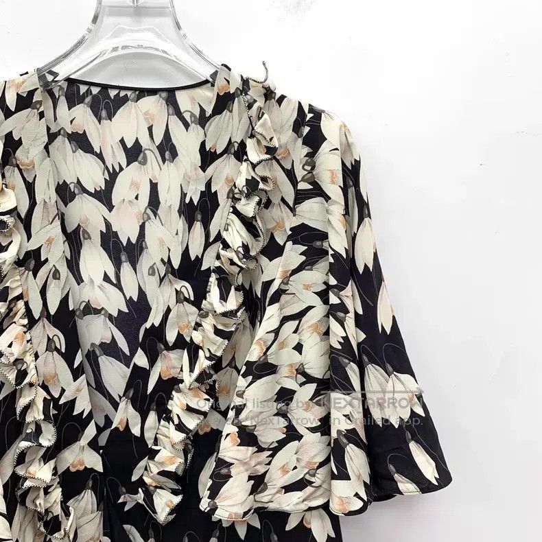 Valentino Valentino Black magnolia floral full print dress Size L / US 10 / IT 46 - 3 Thumbnail