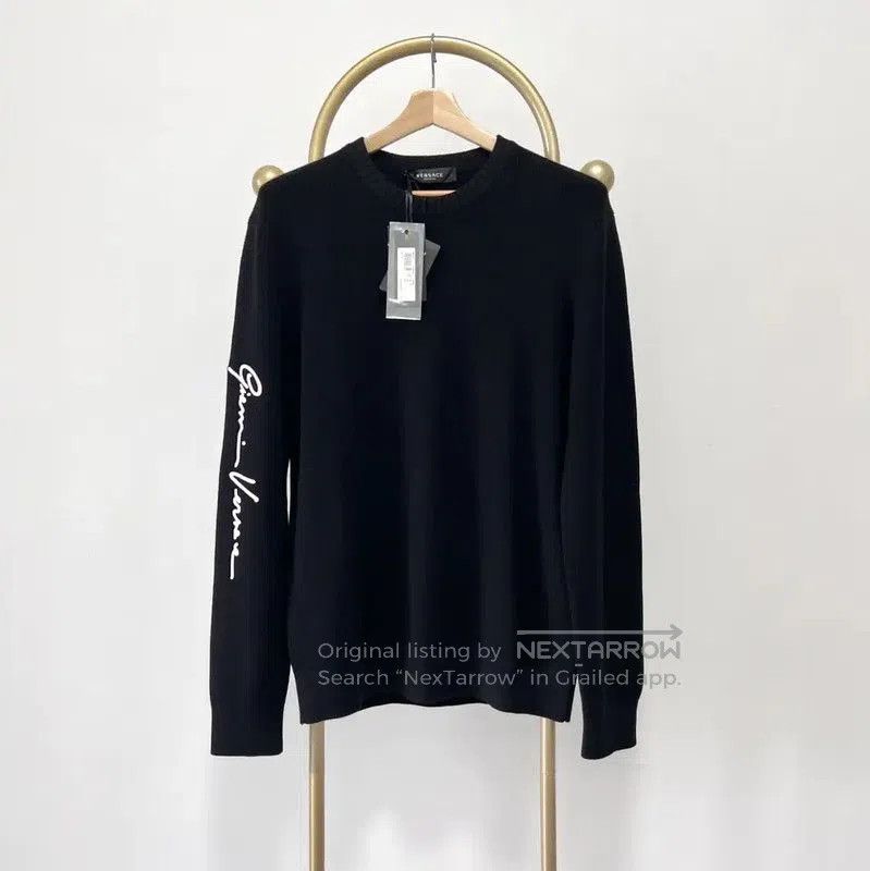 Versace Men's Black Wool Sweater with Embroidery .