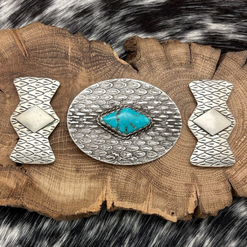 Native 1990s Native American NAVAJO Sterling & Turquoise Concho Set Size ONE SIZE - 7 Thumbnail