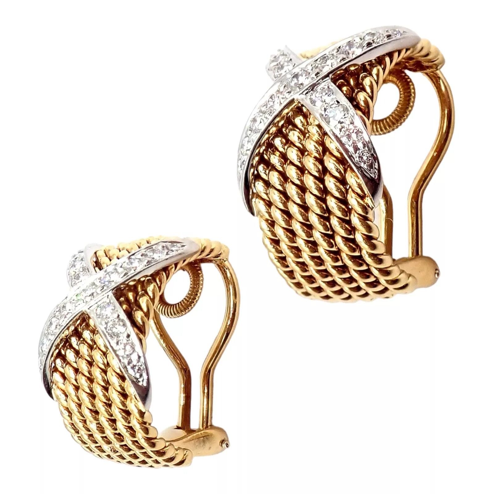 Tiffany & Co. Tiffany & Co Gold Platinum Diamond 6 Row Rope X Earrings Size ONE SIZE - 4 Thumbnail