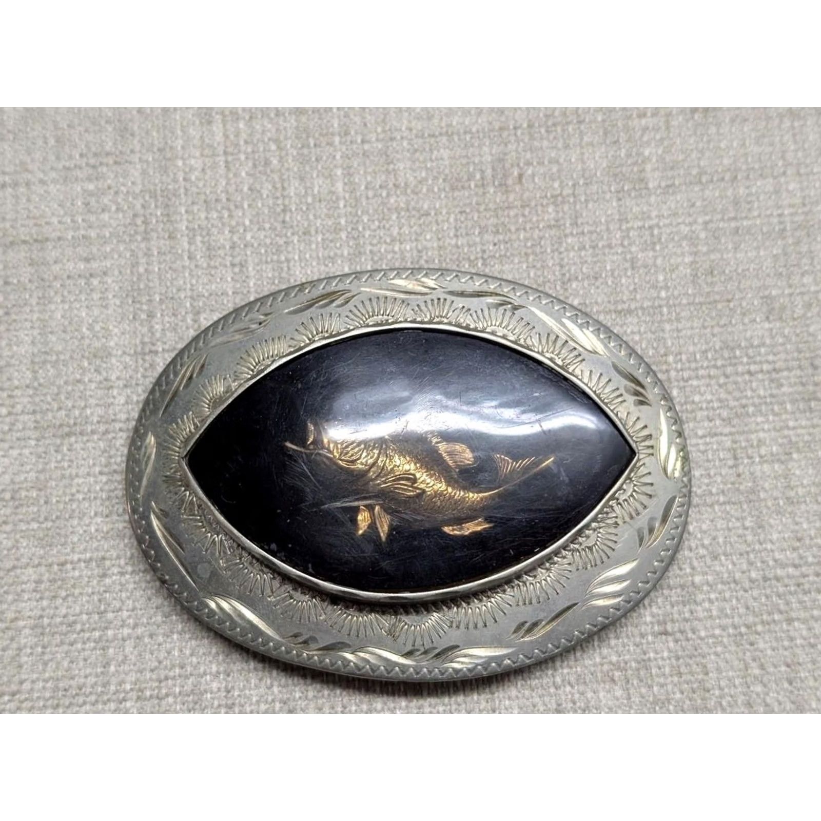 Vintage VINTAGE Western Jewelry belt buckle FISHING BASS German Silver Men Engraved 2.75" x 4" Fits 1.5" Womens? Size ONE SIZE - 7 Thumbnail