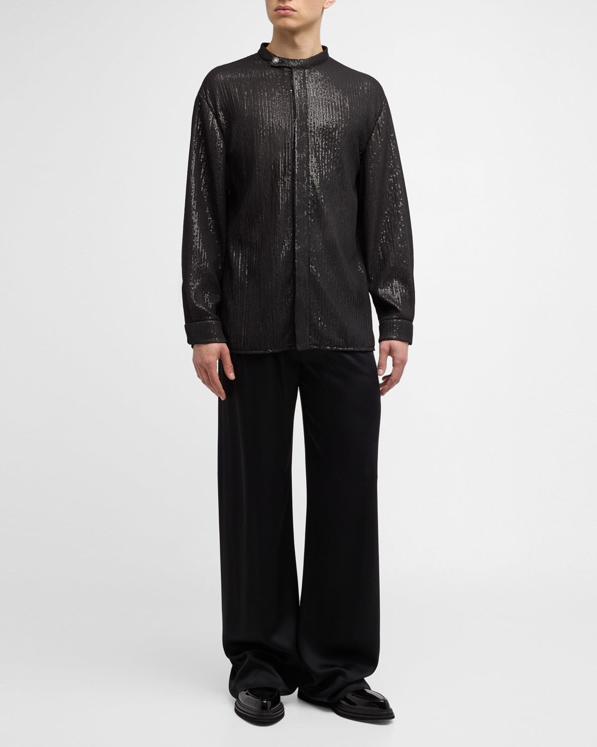 Amiri o1s1wg110525 Tab Collar Covered Sequin Shirt in Black Size US XL / EU 56 / 4 - 5 Thumbnail