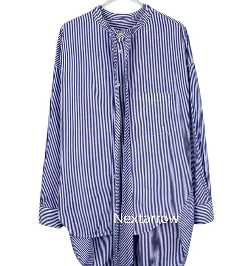 Balenciaga Balenciaga logo letter printed blue and white striped cott Size 36R - 1 Thumbnail