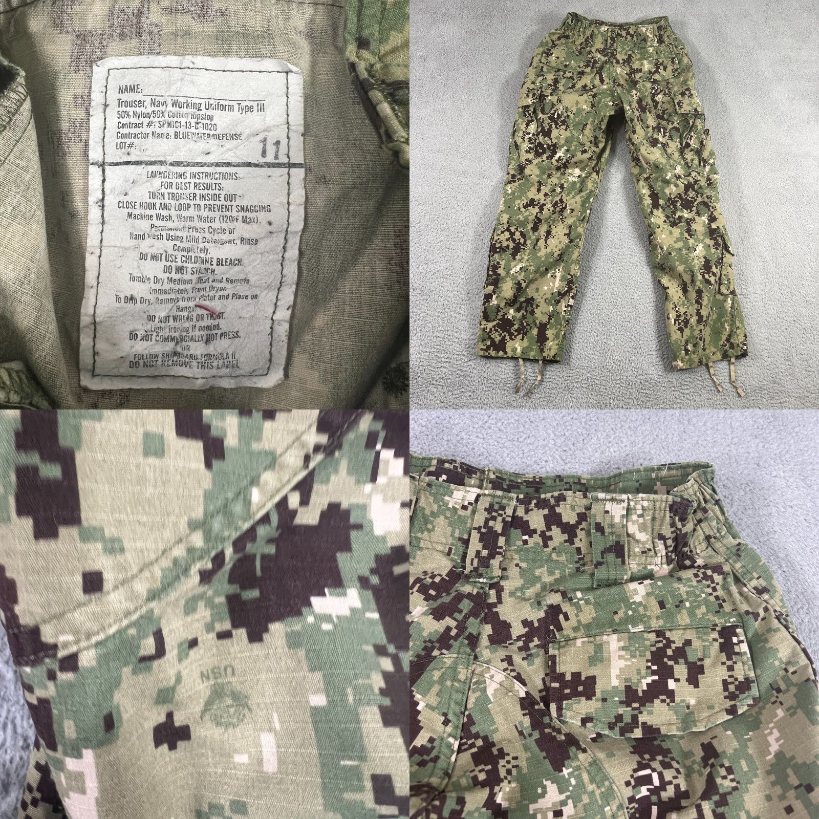 VINTAGE Navy Working Uniform Ripstop Trousers Pants Small Green Digital Camo USN Cargo Pants Mens Regular Green 90s Army USA Classic Vintage Feel