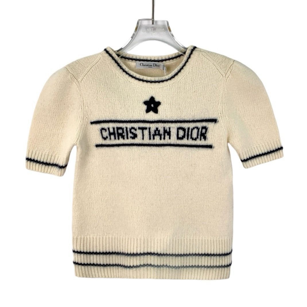 Dior Dior Beige Striped Monogrammed Appliqué Wool Knit Sweater Size S / US 4 / IT 40 - 1 Thumbnail