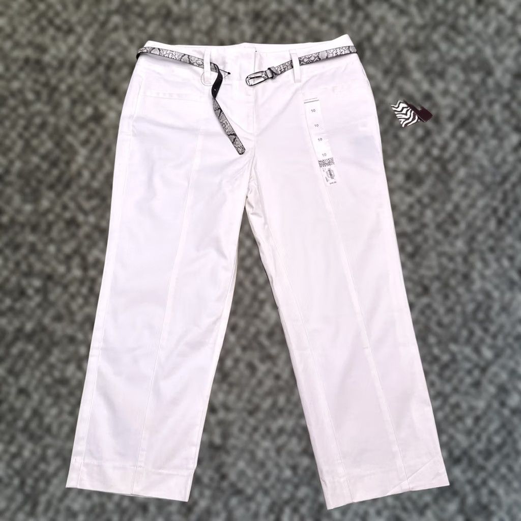 Vintage Dana Buchman Capri Pants Womens 10 White High Rise Stretch Belt New Size 32" / US 10 / IT 46 - 1 Thumbnail