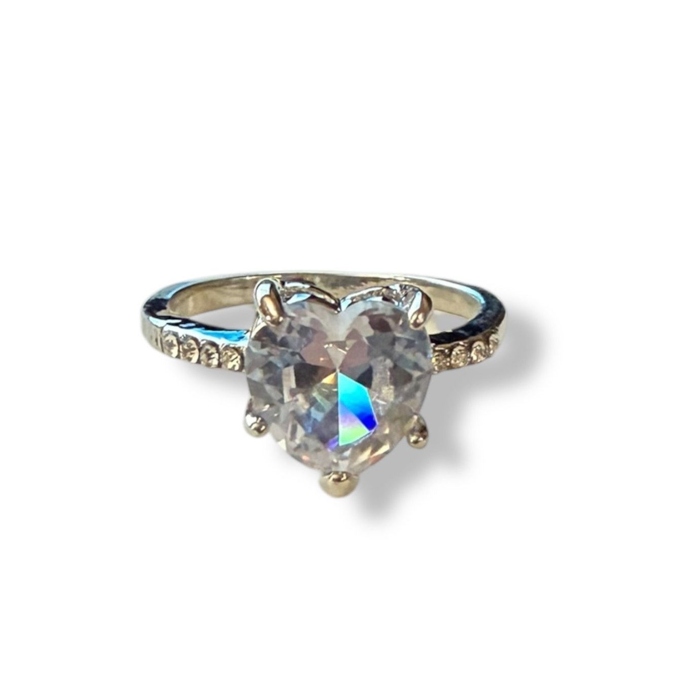 Other Diamond Heart CZ Solitaire Engagement Wedding Silver Ring 7 Size ONE SIZE - 1 Thumbnail