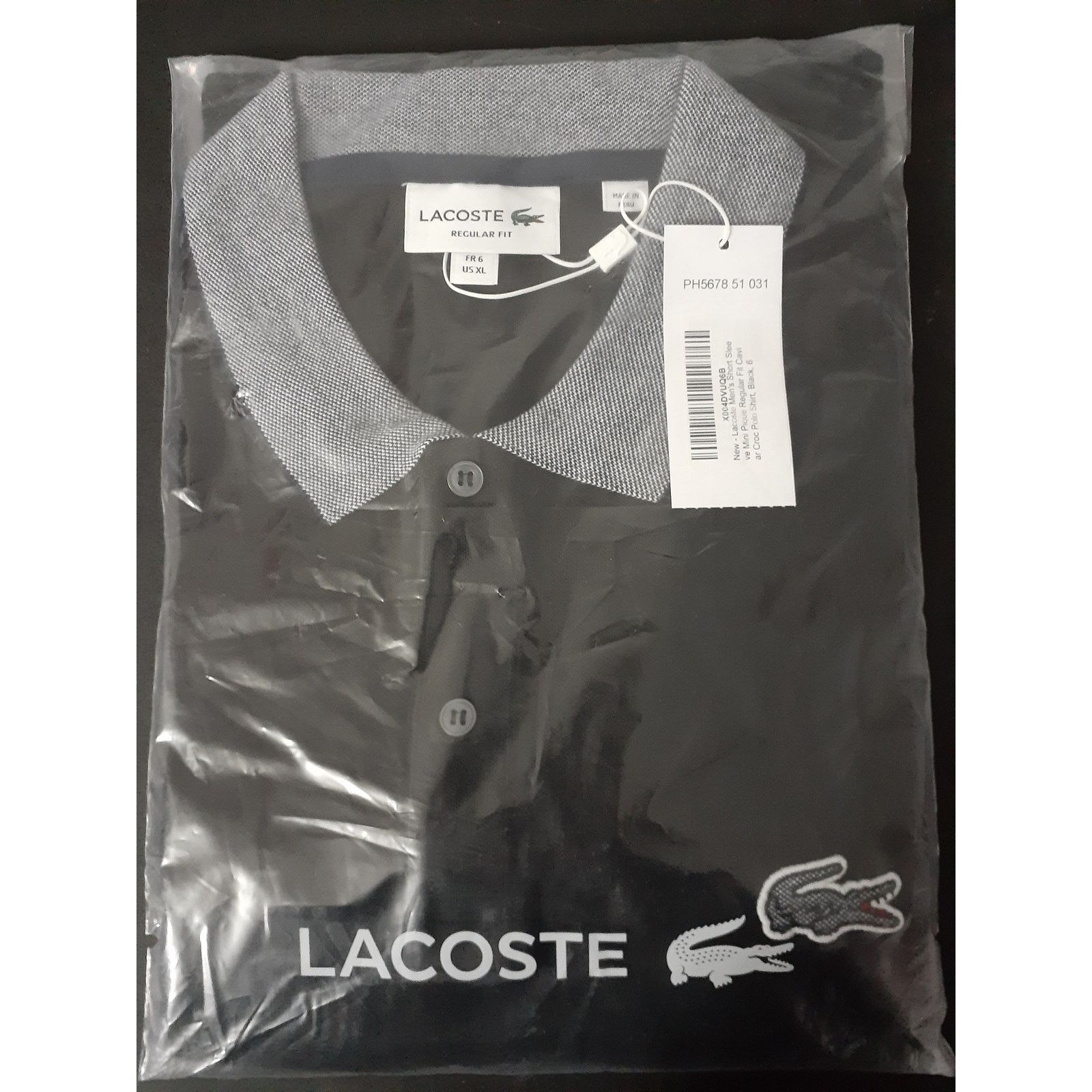 Lacoste Lacoste Men's Mini Pique Regular Fit Caviar Croc Polo XL Size US XL / EU 56 / 4 - 2 Thumbnail