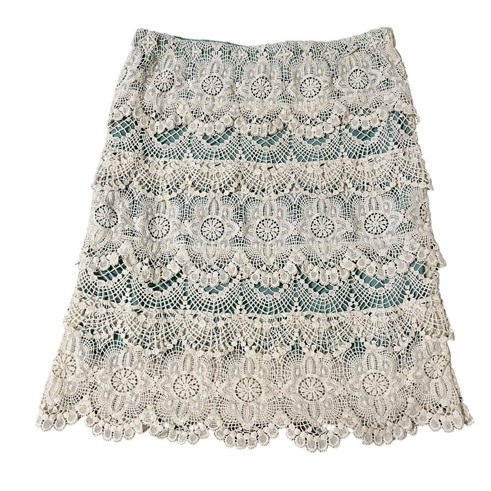 Anthropologie Comme Toi | Crochet Lace Tiered Skirt Cottagecore Croquet Size 27" / US 4 / IT 40 - 1 Thumbnail
