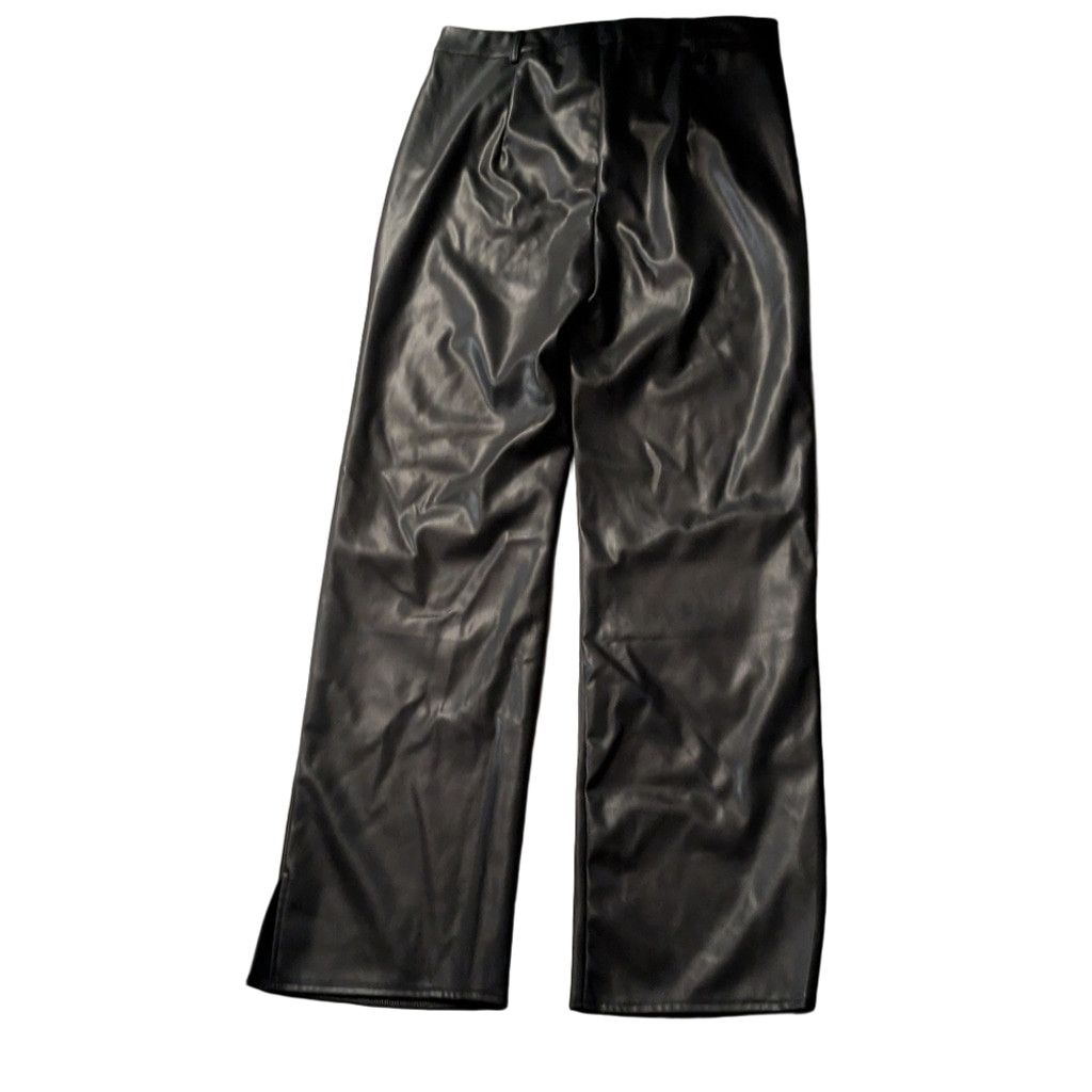 Missguided Missguided Faux Leather Split Hem Black Trousers Size 10 Size 32" / US 10 / IT 46 - 3 Thumbnail
