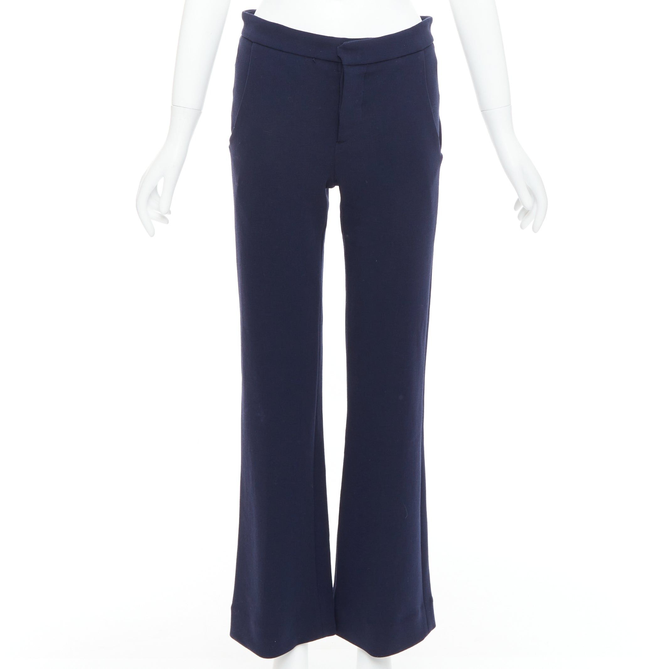 Marni MARNI navy virgin wool blend wide leg mid waist pants IT38 XS Size 26" / US 2 / IT 38 - 1 Thumbnail
