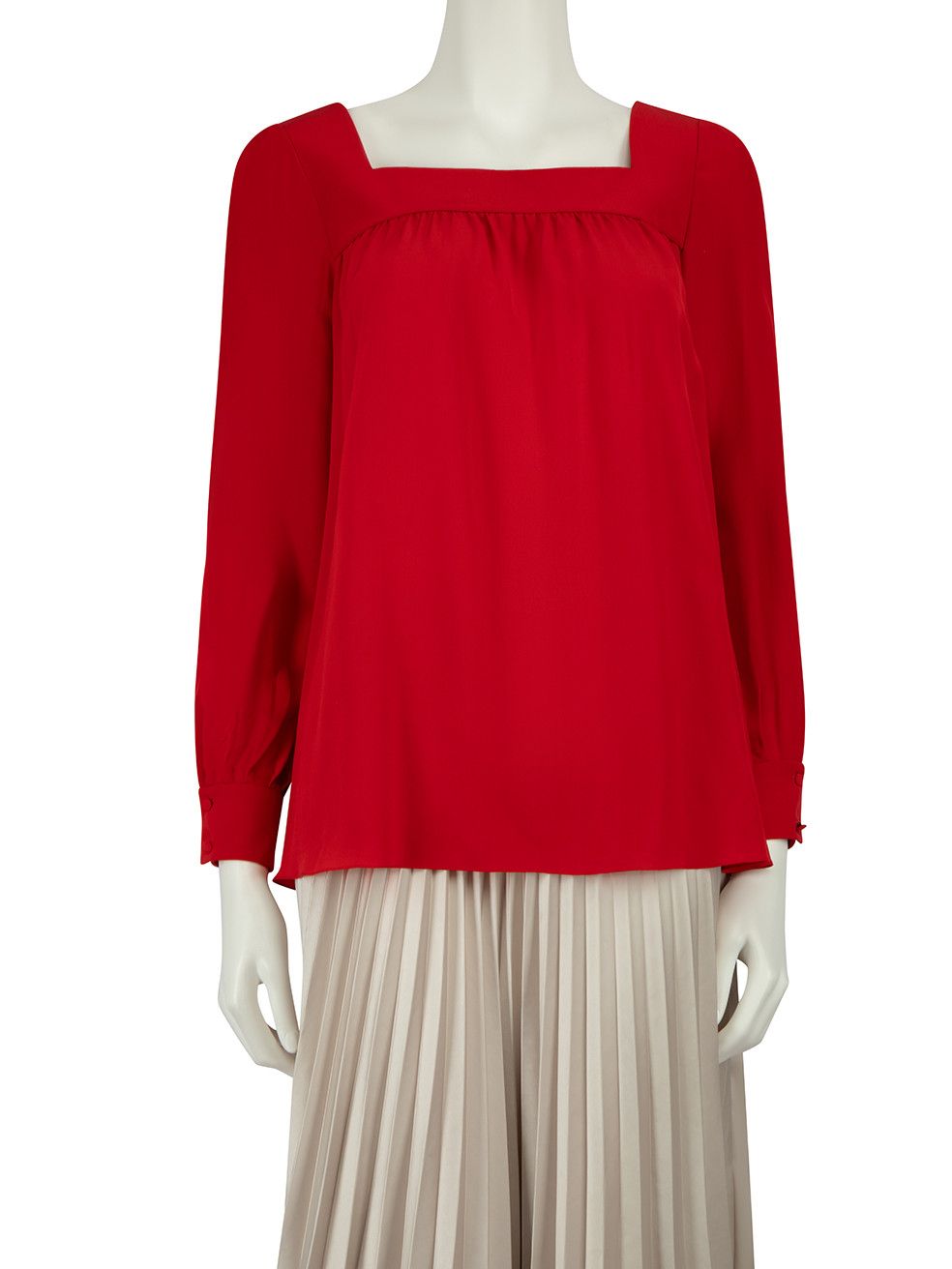 image of Saint Laurent Paris Red Silk Square Neck Blouse, Women's (Size XS)
