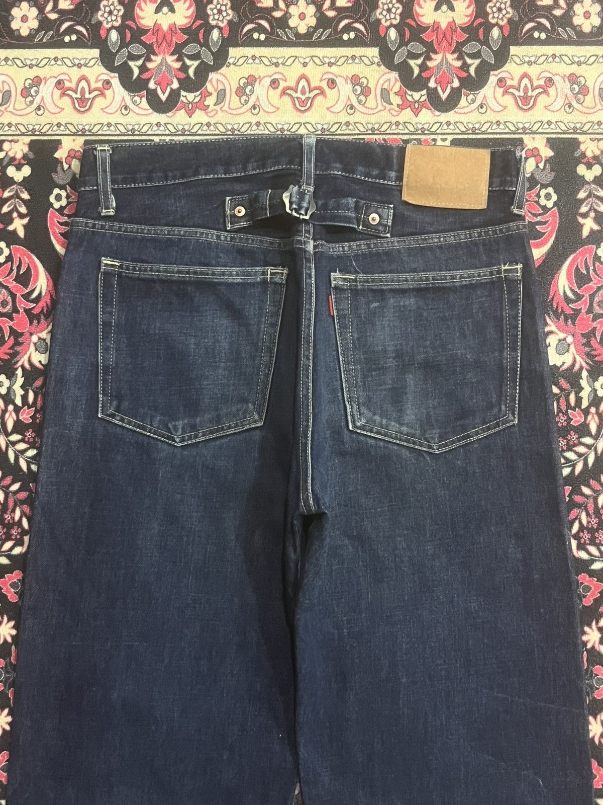 Vintage Japan Brand Dark Blue Faded Washed Buckle Back Selvedge Jean Size US 33 - 7 Thumbnail