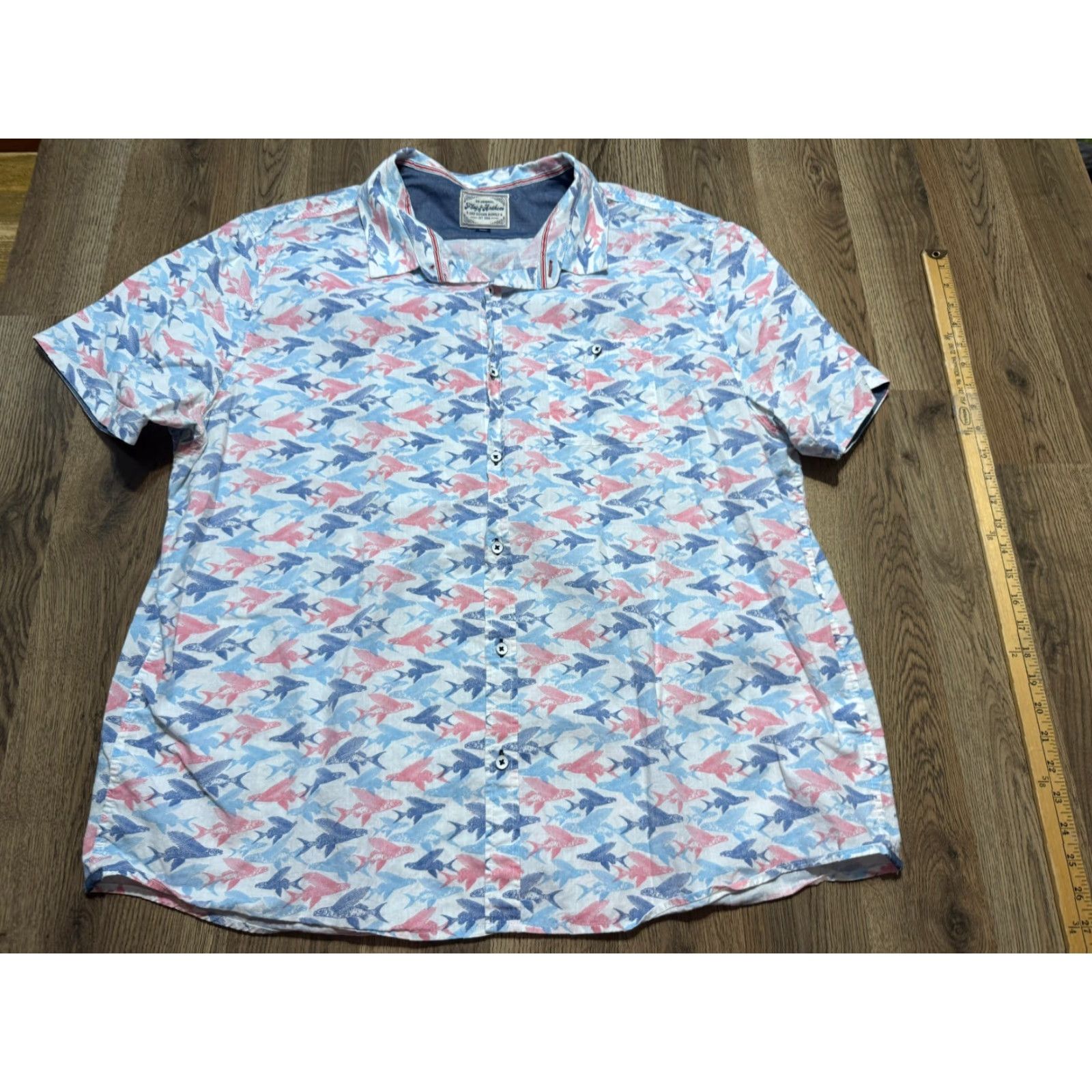 Flag & Anthem VINTAGE Flag & Anthem Shirt (Men's) XXL White Pink Blue Short Sleeve Button Up Shirt Size US XXL / EU 58 / 5 - 2 Thumbnail