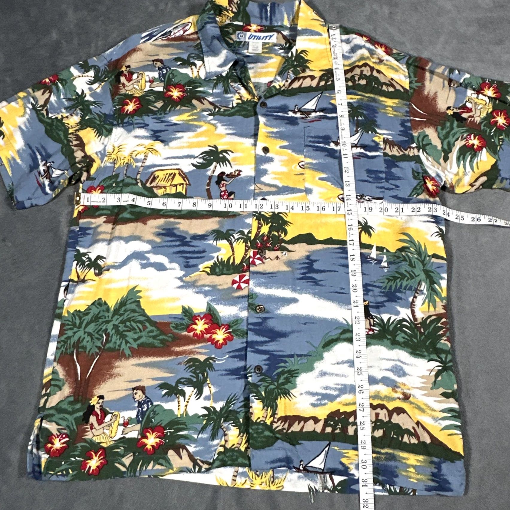 Vintage Utility Shirt Mens Large Blue Hawaiian Aloha Button Front Short Sleeve Tropical Shirt Size US L / EU 52-54 / 3 - 5 Thumbnail