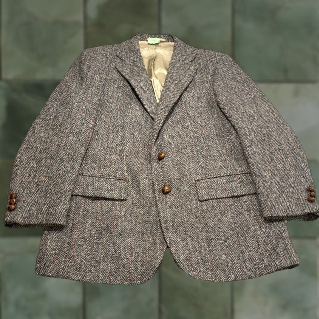 Harris Tweed Vintage Harris Tweed Blazer Sz 40 Brown Herringbone Scottish Wool Shriver Size 40R - 1 Thumbnail