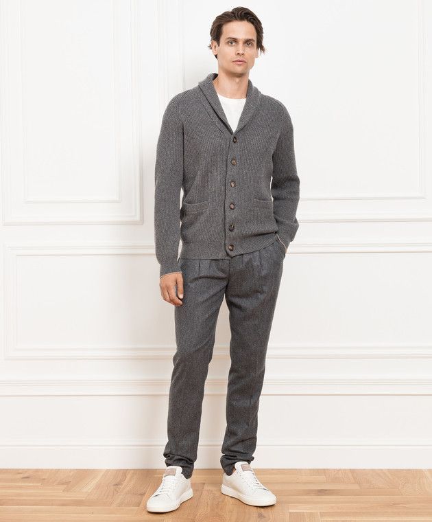 Brunello Cucinelli o1w1db10924 Cardigan in Dark Grey Size US XXL / EU 58 / 5 - 1 Thumbnail