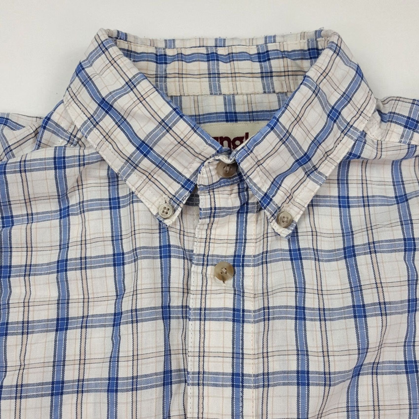 Wrangler VINTAGE Wrangler Blue Plaid Distressed Long Sleeve Men's Large Button Up Collared Shirt Size US L / EU 52-54 / 3 - 5 Thumbnail