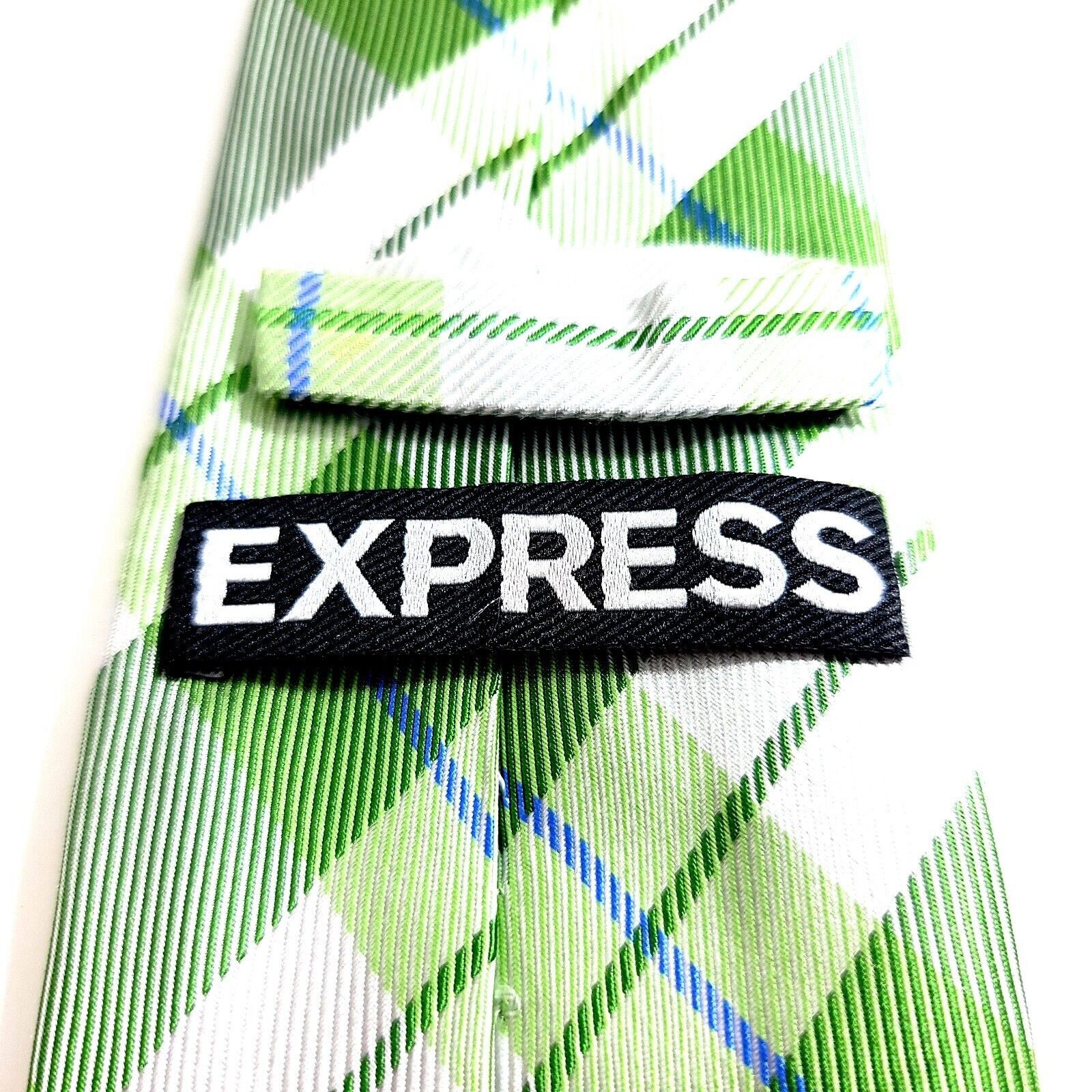 Express Express Woven Green Blue White Plaid Silk Tie Size ONE SIZE - 3 Thumbnail