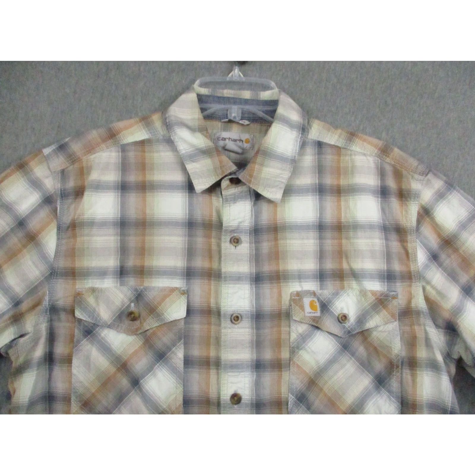 Carhartt Carhartt Shirt Mens Large Brown Gray Plaid Short Sleeve Button Front Relaxed Fit Size US L / EU 52-54 / 3 - 2 Thumbnail