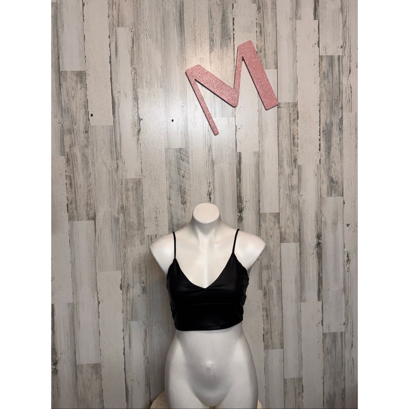 Other Jitren Clothing Black Faux Leather Spaghetti Strap Crop Top – Size Medium NWT Size M / US 6-8 / IT 42-44 - 1 Thumbnail