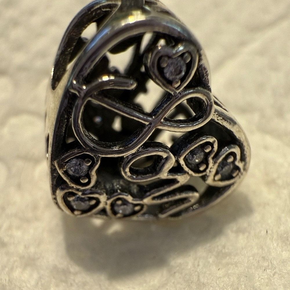 pandora Authentic Pandora Silver Heart 'Son' Mother Charm with Cryst Size ONE SIZE - 2 Thumbnail