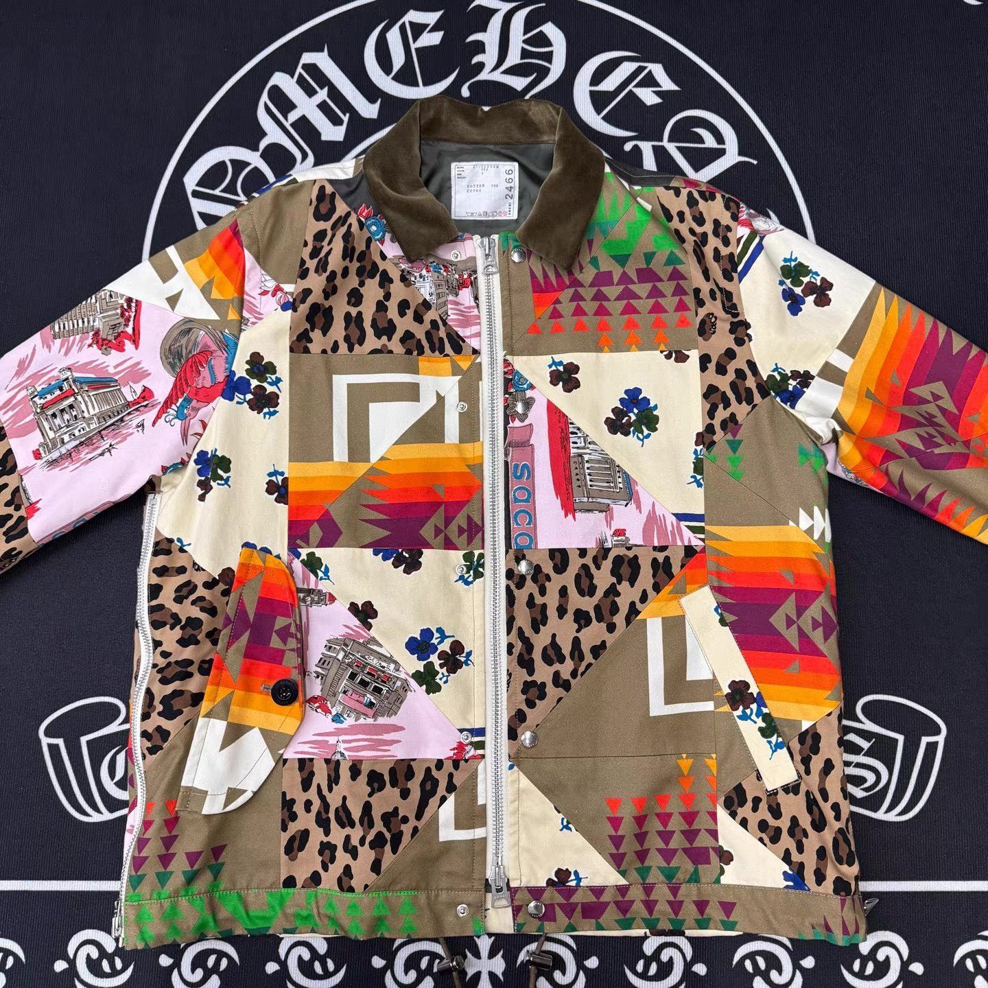 Sacai Multi Color Patchwork Print Zip-Up Jacket XL Size US XL / EU 56 / 4 - 1 Thumbnail