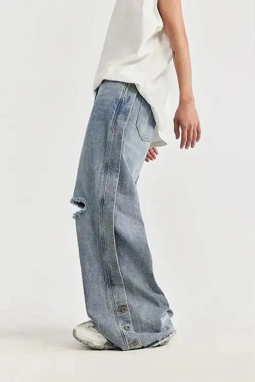 Jean Distressed Baggy Wide Leg Denim Jeans Size US 34 / EU 50 - 4 Thumbnail
