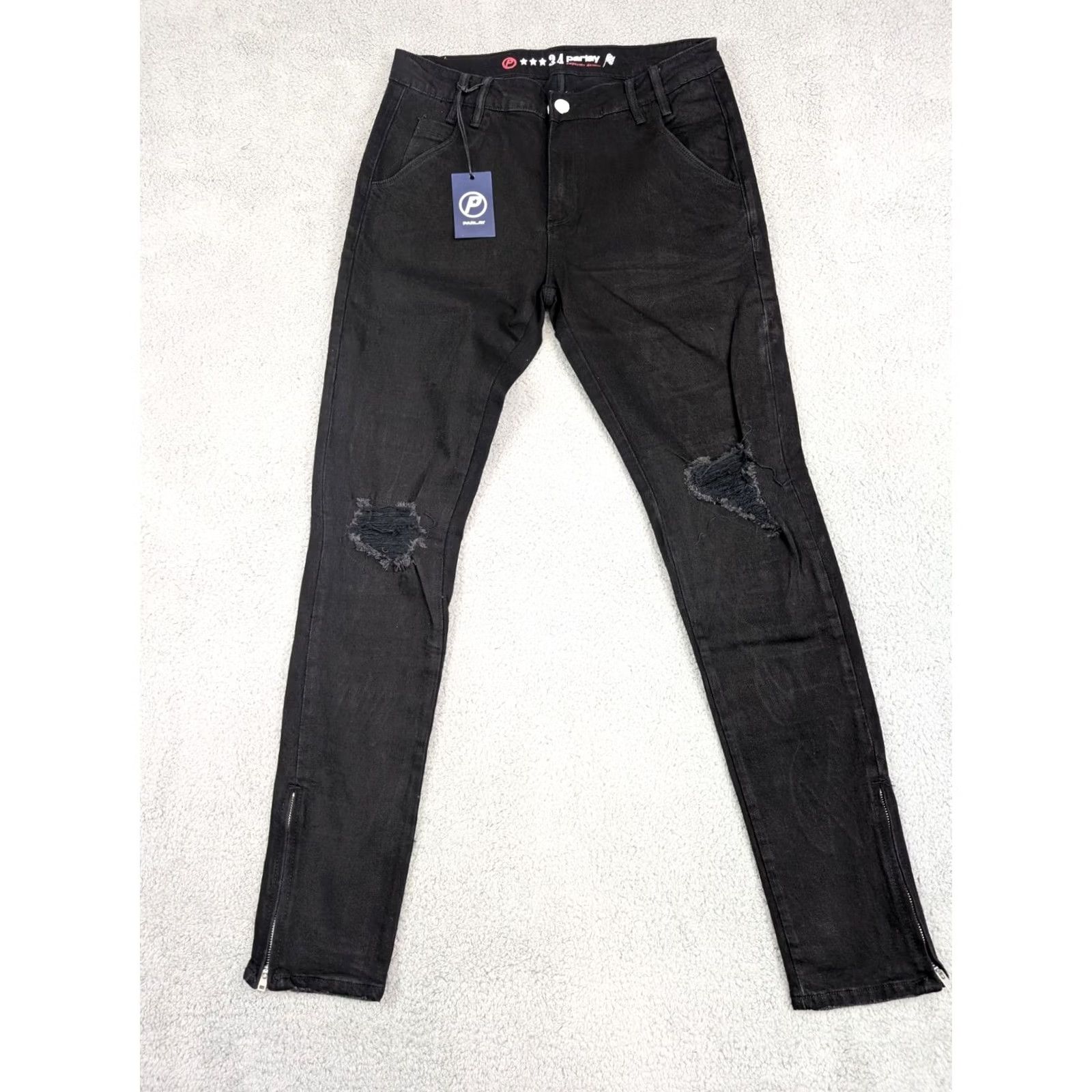 Denime Parlay Mens Skinny Jeans Black Red Denim Distressed 34x32 Size US 34 / EU 50 - 4 Thumbnail
